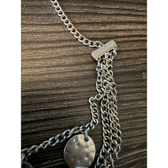 6/$25 NY&CO Silver-Tone Multi-Layered Hammered Disc Coin Stations Necklace - Picture 4 of 6